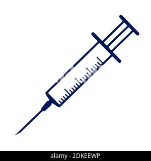 Syringe Icon flat style, isolated object, outline dark blue color. Vector sign medical syringe for injection, vaccine. Simple illustration with syring Stock Vector