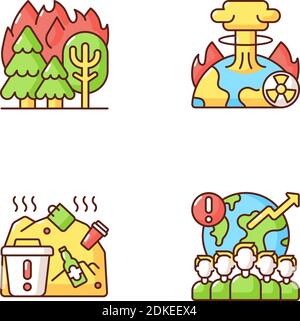 Global warming RGB color icons set Stock Vector