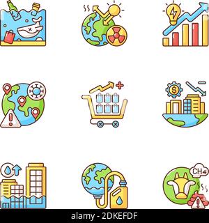 Global warming RGB color icons set Stock Vector