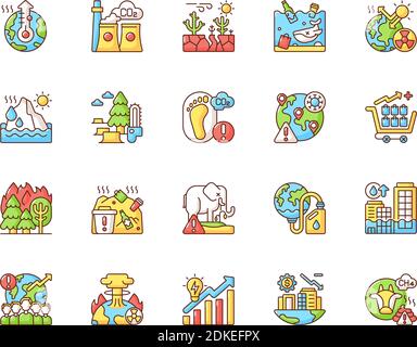 Global warming RGB color icons set Stock Vector