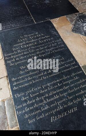 England, Hampshire, Winchester, Winchester Cathedral, Jane Austen Memorial Tablet Stock Photo