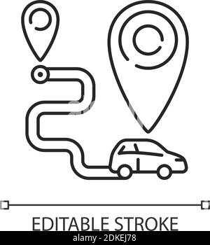 One way carsharing linear icon. Type of carsharing that enables users to begin and end their trip. Thin line customizable illustration. Contour symbol Stock Vector