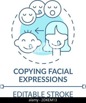 Copying facial expressions turquoise concept icon. Baby mimicking emotion. Early childhood development idea thin line illustration. Vector isolated ou Stock Vector