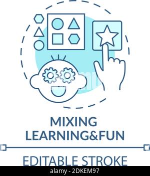 Mixing learning and fun turquoise concept icon. Educational activity for toddler. Early childhood development idea thin line illustration. Vector isol Stock Vector