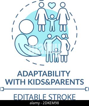 Adaptability with kids and parents turquoise concept icon. Flexibility skill. Early childhood development idea thin line illustration. Vector isolated Stock Vector