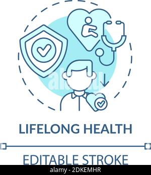 Lifelong health turquoise concept icon. Medical check. Personal responsibility. Early childhood development idea thin line illustration. Vector isolat Stock Vector