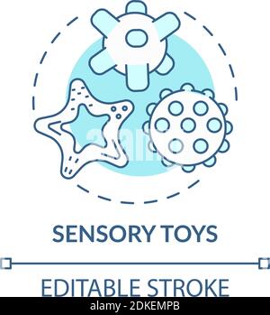 Sensory toys turquoise concept icon. Montessori method. Baby with special needs. Early childhood development idea thin line illustration. Vector isola Stock Vector