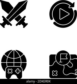 Virtual entertainment black glyph icons set on white space Stock Vector