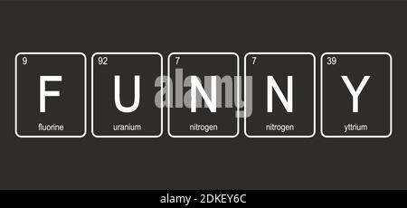 The chemical elements of the periodic table,funny phrase - FUNNY on black background,vector illustration Stock Vector