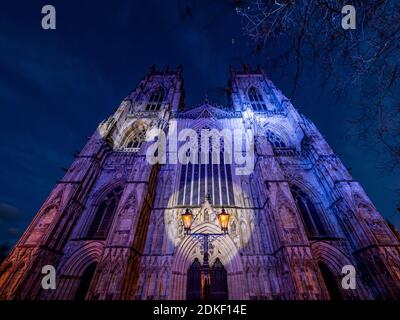 York Minster cathedral with Christmas illuminations, York, UK. Stock Photo