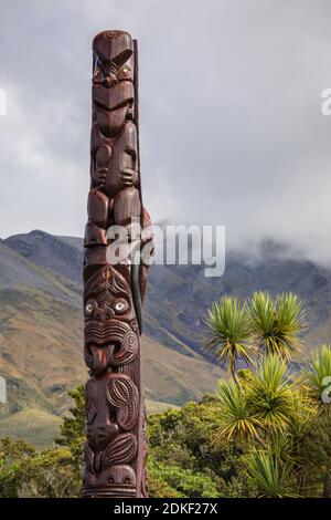Maori sculpture, Mount Taranaki (2518m), Egmont National Park, Taranaki, North Island, New Zealand, Oceania