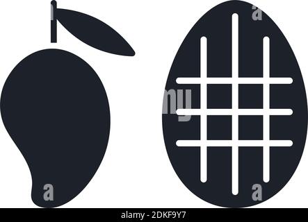 Mango icons. Black isolated silhouette. Fill solid icon. Modern minimalistic design. Vector illustration. Fruits. Stock Vector