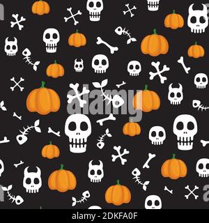 seamless pattern of skulls, bones and pumpkins Stock Vector