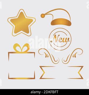 bundle of six happy merry christmas golden set icons vector illustration design Stock Vector