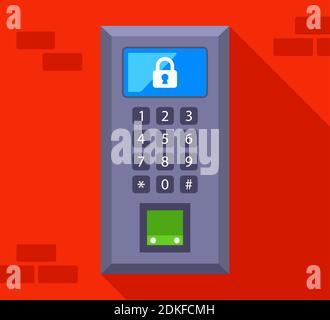 intercom is hanging on the wall. device for home security. flat vector illustration. Stock Vector