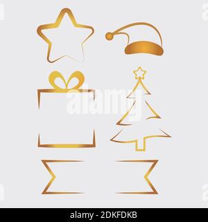 bundle of six happy merry christmas golden icons vector illustration design Stock Vector