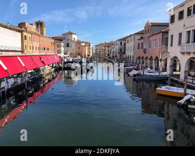 Chioggia, Vena Canal, fish market, boats, Venice Lagoon, Veneto, Italy Stock Photo