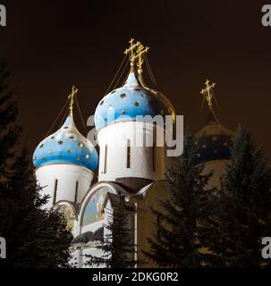 Night view of the Assumption Cathedral of the  Trinity Lavra of St. Sergius (Russia) Stock Photo