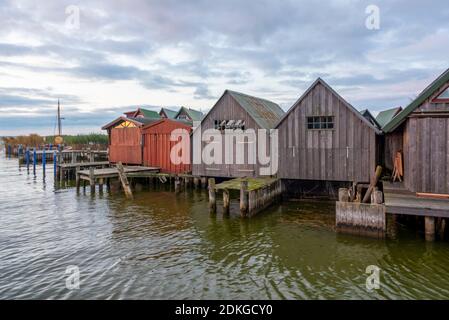 Germany, Mecklenburg-Western Pomerania, Ahrenshoop, boat shed in the port of Althagen, Bodden, Baltic Sea Stock Photo