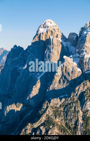 Italy, Veneto, Belluno province, Taibon Agordino. Monte Agner, the north side, mountain group of Agner and Croda Granda, Pale di San Martino, Dolomites Stock Photo