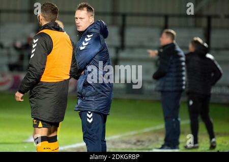 Salford, UK. 15th Dec, 2020. Newport county manager/head coach Michael Flynn (c) on the touchline. EFL Skybet Football league two match, Salford City v Newport County at The Peninsula Stadium in Salford, Greater Manchester on Tuesday 15th December 2020. this image may only be used for Editorial purposes. Editorial use only, license required for commercial use. No use in betting, games or a single club/league/player publications.pic by Credit: Andrew Orchard sports photography/Alamy Live News Stock Photo