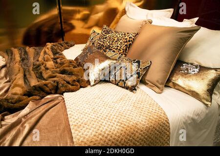 Decorative pillows on a bed Stock Photo