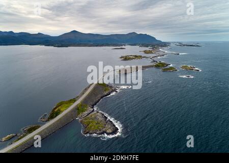 Atlantic Road, Atlantic Ocean, road, bridges, aerial view, coast, Vevang, Norway, Europe