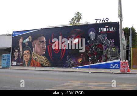 Los Angeles, California, USA 7th December 2020 A general view of atmosphere of Playstation Spiderman Street Art on Melrose Avenue on December 7, 2020 in Los Angeles, California, USA. Photo by Barry King/Alamy Stock Photo Stock Photo