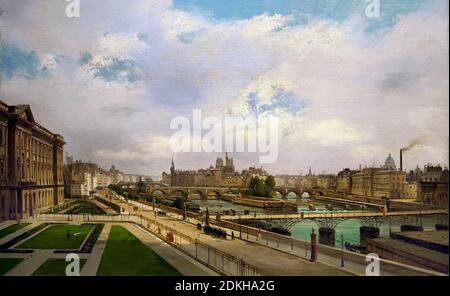 Ippolito Caffi. 1809-1866. View of Paris from the Louvre palace. 1855. oil painting on canvas. cm 50 x 81. Stock Photo