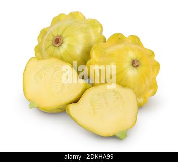 yellow pattypan squash isolated on white background, Clipping path and full depth of field. Stock Photo