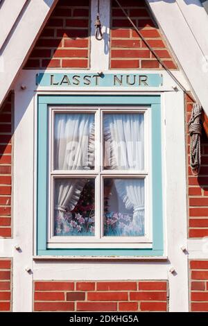 Window on a half-timbered house, Nordseeheilbad Otterndorf, Lower Saxony, Germany Stock Photo