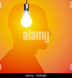 Human head silhouette with light bulb inside. Man with idea. 3d rendering Stock Photo