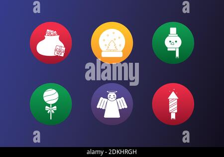 bundle of six happy merry christmas set icons vector illustration design Stock Vector