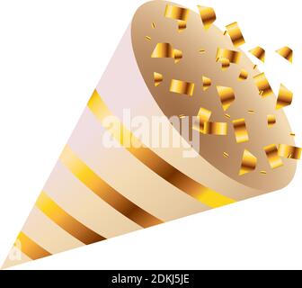 golden cornet and confetti party celebration icon vector illustration design Stock Vector