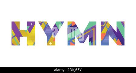 The word HYMN concept written in colorful retro shapes and colors illustration. Stock Vector