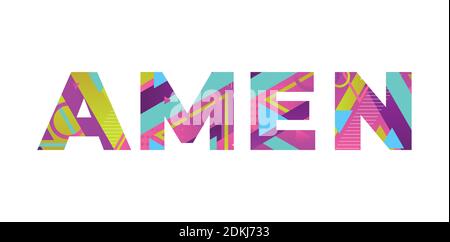 The word AMEN concept written in colorful retro shapes and colors illustration. Stock Vector