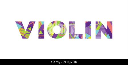 The word VIOLIN concept written in colorful retro shapes and colors illustration. Stock Vector