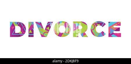 The word DIVORCE concept written in colorful retro shapes and colors illustration. Stock Vector