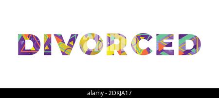 The word DIVORCED concept written in colorful retro shapes and colors illustration. Stock Vector