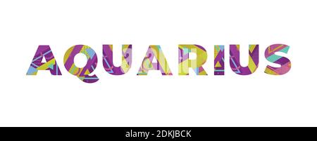 The word Aquarius concept written in colorful retro shapes and colors illustration. Stock Vector