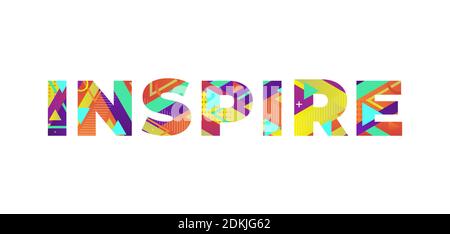 The word INSPIRE concept written in colorful retro shapes and colors illustration. Stock Photo