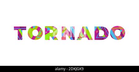 The word TORNADO concept written in colorful retro shapes and colors illustration. Stock Photo