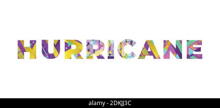 The word HURRICANE concept written in colorful retro shapes and colors illustration. Stock Photo