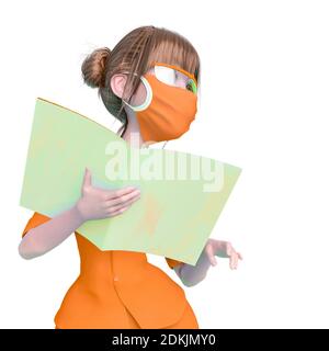 nurse cartoon is holding a book and is also giving instructions in white background, 3d illustration Stock Photo