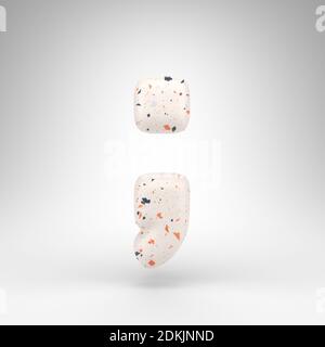 Semicolon symbol on white background. 3D rendered sign with terrazzo pattern texture. Stock Photo