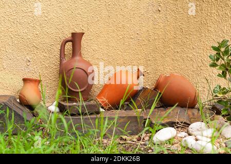 Old clay jugs Stock Photo