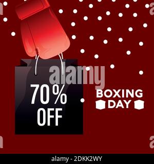 boxing day sale lettering with glove lifting shopping bag vector illustration design Stock Vector