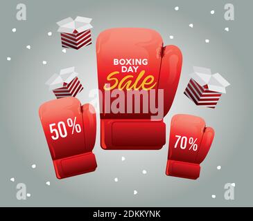 boxing day sale lettering with boxes and gloves vector illustration design Stock Vector