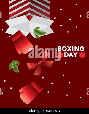 boxing day sale lettering with gloves and bows in box vector illustration design Stock Vector