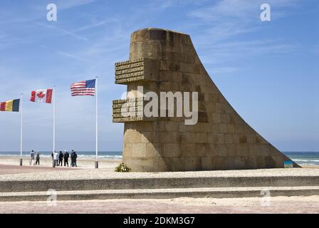 Monument to World War Two Allied troops, who landed on Omaha Beach during the invasion of Normandy, at Omaha Beach on the English Channel, France. Stock Photo